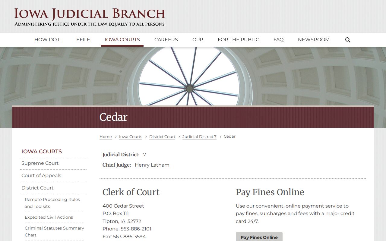 Cedar County active warrant search and Clerk of Court directory