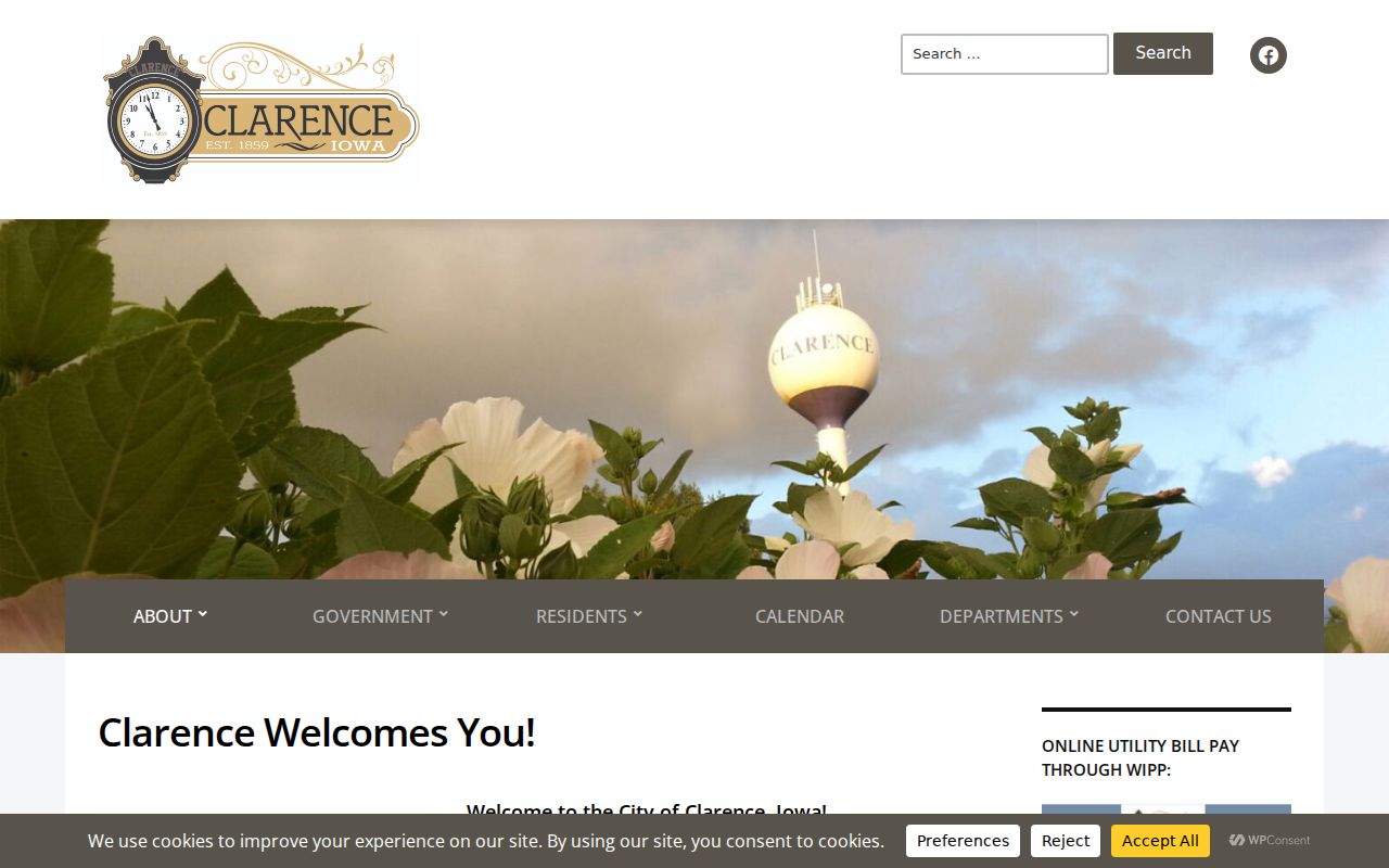 Official Clarence city webpage showing City Hall information and published hours