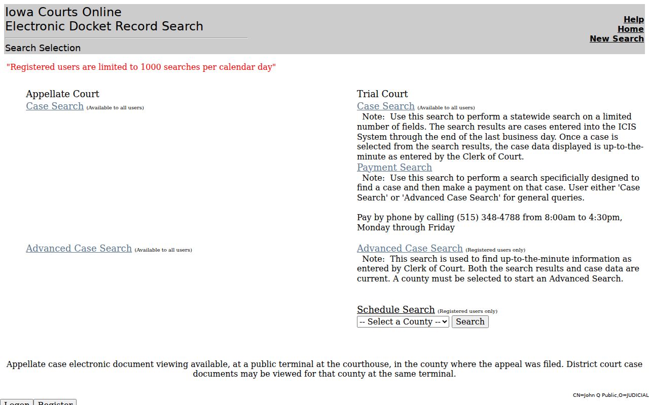 Cedar County warrant records search through Iowa Courts Online